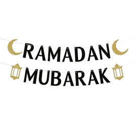 Ramadan Mubarak Banner Black Glitter, Ramadan Party Decorations, Muslim Islam Eid Festival Party Decorations