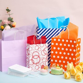 Dunzoom 208 Pcs Assorted Gift Bags 5 Sizes Set Including 48 Gift Bags Assorted Sizes Bulk (Mini 4.7", Small 6", Medium 9", Large 12.6", Extra Large 13") and 160 Tissue Paper for Birthday Baby Showers