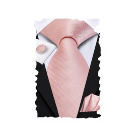 Hi-Tie Men Ties Sets Silk Stripe Paisley Necktie Pocket Square Cufflinks for Business Wedding,Blush Pink