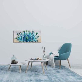 Zlove 3 Pieces Peacock Canvas Wall Art Teal Blue Peacock Showing Its Beautiful Feathers Animal Picture Painting for Living Room Bedroom Home Decor Ready to Hang 12x16inchx3pcs