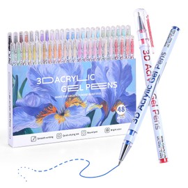KEMYR 3D Acrylic Gel Pen,48 Colors Acrylic Paint Markers With 1mm Bullet Tip Point, Acrylic Paint Pens for Black Paper,Rock Painting, Glass, Wood, Fabric,Cards,Scrapbook,DIY Art Crafts