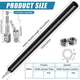 Haiabei 9/16"(12 Inch) Power Nut Driver Nut Runner Hollow Socket with 360° Rotatable 1/4" Hex Shank Fit Long Bolts and Ductwork Power Nut Driver for Overhead Fastening Applications Operations(12mm)