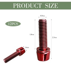 Pack of 12 Bicycle Stem Screws, Bottle Holder Screws M5 Stainless Steel Screws, Bicycle Screws Set, M5 x 18 mm Bicycle Shaft Screws with Washers and Allen Key (Red)