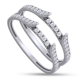 SAVEARTH DIAMONDS 1/2 ctw Round Lab Created Moissanite Diamond Cathedral Enhancer Ring Guard 14K White Gold Over Sterling Silver For Womens (0.50 Ctw)-6