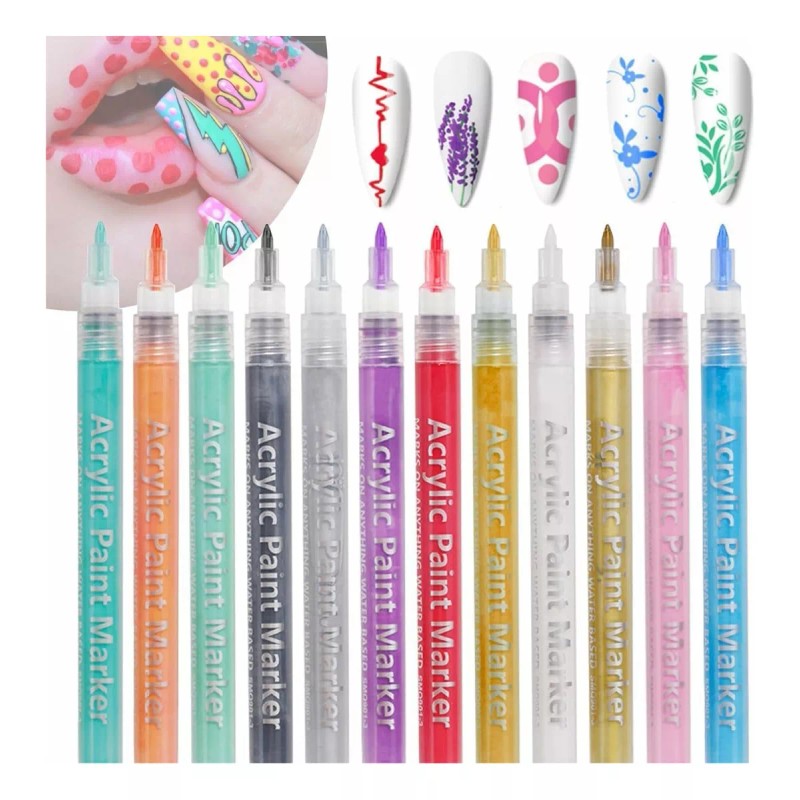 Xiaoya 12plumones Para Decoración De Uñas Acrílico Trazos Perfectos