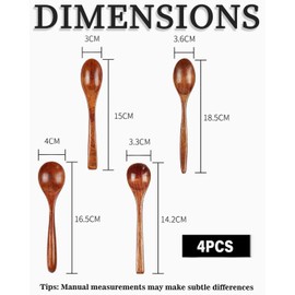 TOZBLEU Wooden Spoon Set of 4, Wooden Cutlery Set, Cooking Spoon, Reusable, Wooden Spoon Small for Tea, Coffee, Honey, Sugar, Soup, Rice, Mixing, Mixing, Travel Cutlery for Kitchen/Home/Office