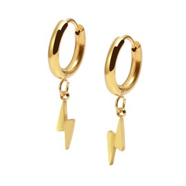 Edforce Stainless Steel Women's Earrings Lightning Bolt Hoop Dangle, 30mm/1.2in (Dangle Gold)