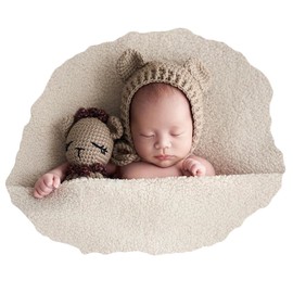 Zeroest Newborn Photography Outfits Boy Girl Bear Props Baby Photoshoot Props Handmade Bear Set for Newborn Photo (Light Camel)