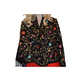 Cashmere Pashmina Group Scarf/Scarves/Shawl/Shawl with Crewel/Ari Embroidery Black