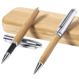notrash2003 Writing Set Twist Ballpoint Pen Rollerball Pen Set Bamboo in High-Quality Wood Gift Case