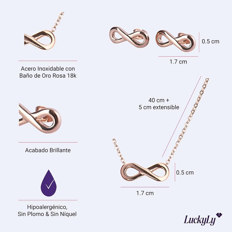 LuckyLy Set Joyería para Mujer Acero Inoxidable Baño Oro Rosa