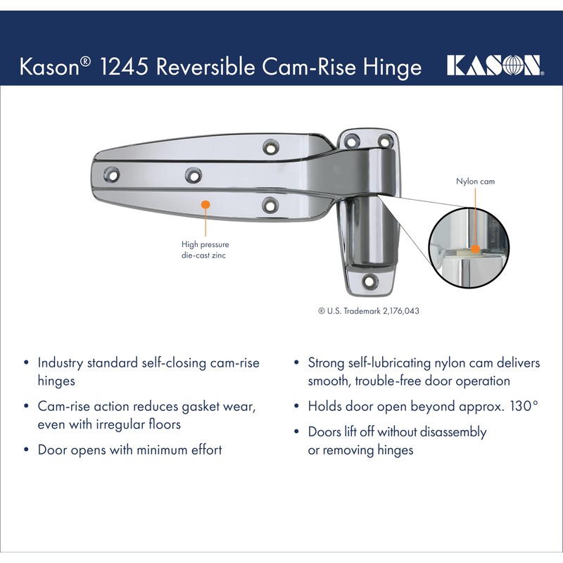 Kason 1245 Reversible Cam-Rise Hinge, 1 to 3/4 Inch Offset,