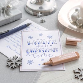 Faber-Castell 254674 Metallic Highlighter Pens with Precision Chisel Tip, Bright Metallic Colours, Ergonomic Flat Design, Set of 4