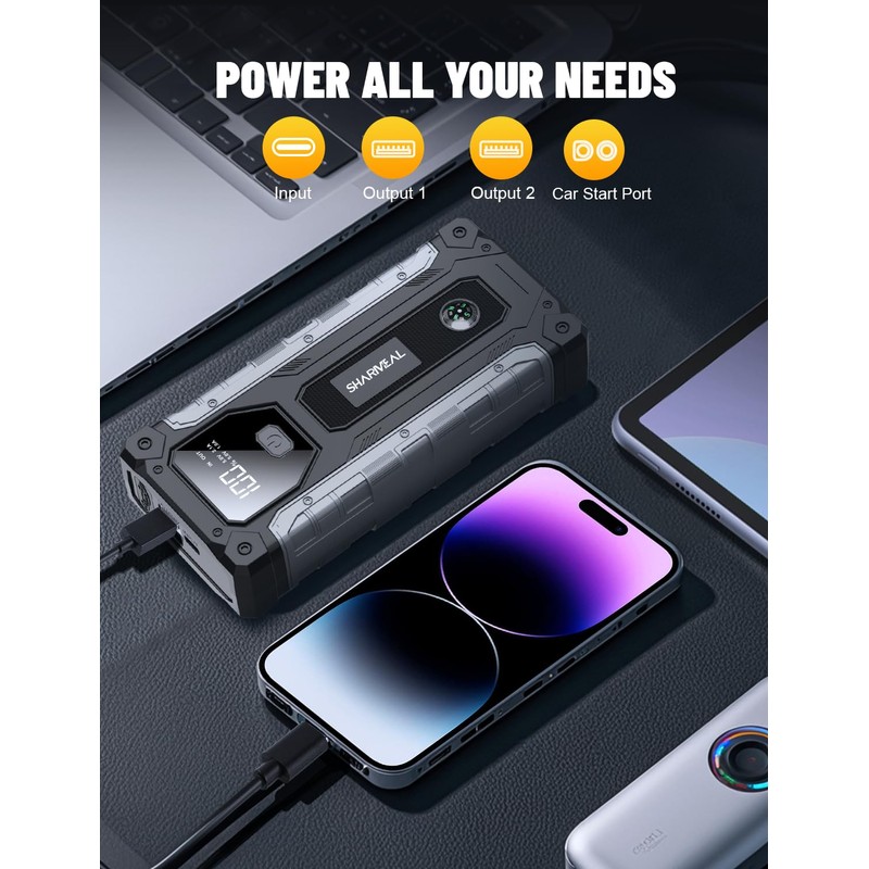 Sharmeal Car Battery Jump Starter 6000A, Jump Starter Battery Pack