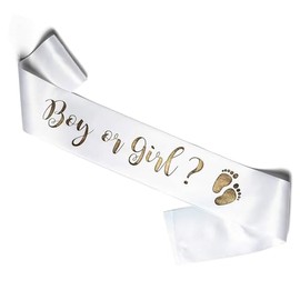 Happium Sash - Boy or Girl for Gender Reveal Baby Shower - Unisex - White - Satin - 180cm x 10cm - 1pcs It’s My Birthday Sash