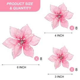 WILLBOND 24 Pieces 3 Size Christmas Glitter Poinsettia Flowers Wedding Faux Flowers Christmas Decoration Ornaments for Christmas Tree New Year Home Outdoor Decoration (Rose Red,3.2/4/6 Inches)