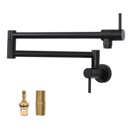 Lordear Pot Filler Faucet Black Commercial Wall Mount Stove Kitchen Faucet,Stainless Steel Pot Filler Folding Faucet Over Stove, Kitchen Pot Faucet with Double Joint Swing Arms