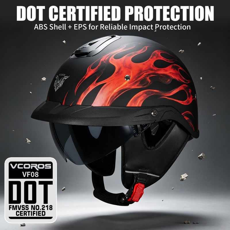 Half Helmet Motorcycle VF08 Open Face DOT Retro Cruiser Helmet