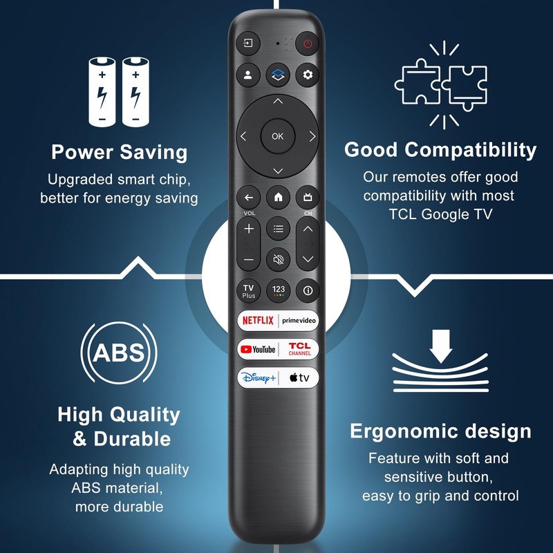 for TCL-Google-TV-Remote-Control Replacement,RC813 Compatible with TCL QM8/QM7/Q7/Q6/Q5/S5/S4/S3 4K UHD HDR