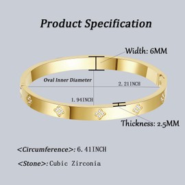Gold Love Bangle Bracelet, Stainless Steel clover Bangle Bracelets for Women Cubic Zirconia Friendship Hinge Jewelry, Birthday Mother's Day Easter Gifts for Teens Mom Wife Daughter Friends