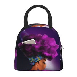Duduho African Black Girl Lunch Bag Large Tote Bag Afro American Woman Reusable Lunch Box Container For Women Men School Office Work, 10l