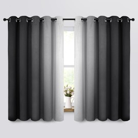 Yakamok Light Blocking Ombre Curtains, Greyish White and Black Gradient Color Curtains, Room Darkening Grommet Window Drapes for Bedroom(Black, 70x63 Inch, 2 Panels)