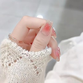 Lwenjing Z255 Nail Tips, 24 Pieces, 3D Nail Tips, Handmade Nail Tips, Short, Spring and Summer, Popular, Japanese Style, Cute, Simple, Stylish, Bride, Shiny, False Nails, Double-Sided Tape, Coming of