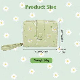 XFSRG Women's Purse Flower Purse Small Purse Organ Style Wallet Women Purse Lanyard Purse Coin Compartment Purse Many Compartments Zip Short Format Purse, Green
