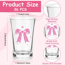 LIUBUJINGYING 36 Sets Pink Bow Acrylic Shot Glasses Bow Theme Party Gifts with Thank You Card Organza Bag Quinceanera Clear Plastic Shot Cups Mini Coquette Bow Cups Birthday Party Favors for Guests