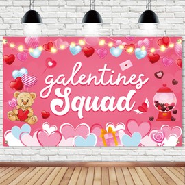 Galentines Day Photo Backdrop,Happy Galentines Day Banner, 45.3’’ x 70.8’’ Galentine Squad Photo Booth Props Background,Galentine’s Day Party Decorations for Girls Ladies Valentines Day Party Supplies