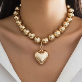 Pearl Heart Necklace for Women Dainty Gold Chunky Necklace Pearl Beaded Necklaces Trendy Sliver Heart Choker Necklace Jewelry Gifts