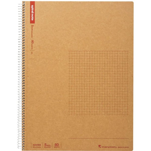 Maruman SPIRAL NOTE BASIC 8.98 x 11.69 inches (A4), 5mm-squared, 80 Sheets (N245ES)