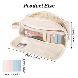 Fuguan Large Capacity Pencil Case with Sticky Note Pen Pencil Organizer Stationery Storage Bag Portable Makeup Bag Expandable Pen Bag for School Office Student Kids