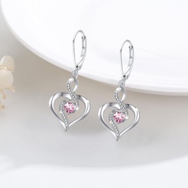 Twoowl Birthstone Leverback Earrings 925 Sterling Silver Infinity Heart Dangle Drop Earrings Birthstone Jewelry Birthday Gifts for Women Mom