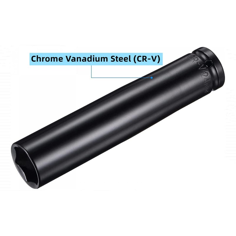 1/2" Drive by Deep Impact Socket, Heat-Treated CR-V Steel 6"