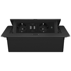 JACEPFY Steckdosenleiste, versteckter Pop-up-Steckdosenschrank mit 2 Steckdosen und 2 USB-Ports Typec Connection Box, Schwarz
