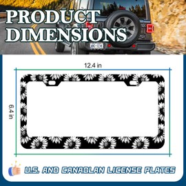HCSS Sunflower License Plate Frame Funny Black White Aluminum Metal Floral License Plate Frames with Screws for Women Men Rust-Proof Waterproof Car Decorative Tag Frames for Standard US 12x6 Inch