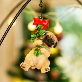 Gift Shop Fancy Dog Figurine, Pug, Santa Hanging Width 2.5 x Depth 2.0 x Height 4.7 inches (6.3 x 5 x 12 cm), Christmas Gift, Object (Genuine, Pug, Brown) xn-10c