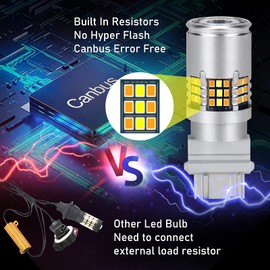 MIRUNNY Newest 3157 Switchback LED Bulbs Built-in Canbus Resistors & Fan, 1200 Lumens 54-SMD W/Projector Replacement for DRL & Turn Signal Lights, White/Amber