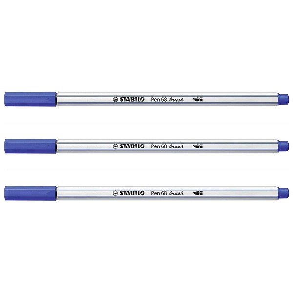 Stabilo Set of 3 Felt Tip Pens 68 Brushes Ultramarine