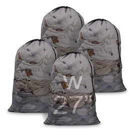 Meowoo Large Mesh Laundry Bag, 27×36inch Heavy Duty Mesh Laundry Bags Drawstring Lockable, Laundry Hamper Liner, Machine Washable, for Travel,Storage, Sports Factories, Dorms, Black 4pcs
