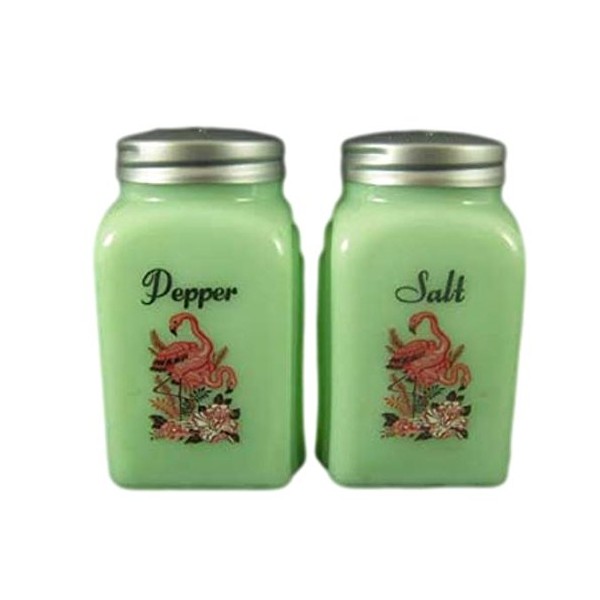 G3291JPF Jadeite Green Glass Pink Flamingo Roman Arch Jadite Salt