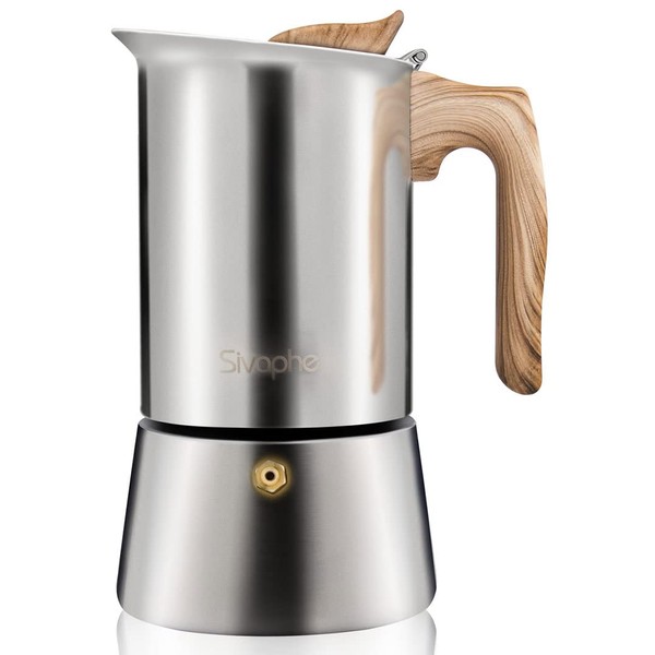Sivaphe Stovetop Espresso Maker Stainless Steel 9 Cups, Induction-Capable Mocha