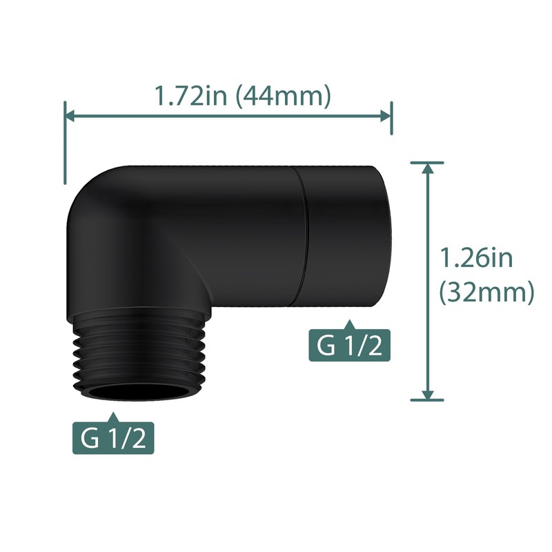 JASYA 90 Degree Elbow Shower Head Adapter Black All Metal