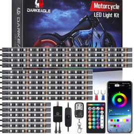 LD DARKEAGLE 16PCS Brights Motorcycle RGB LED Light Kits with Brake Turn Signal,Underglow Lights with APP/RF Remote Dual Zone,Multicolor Waterproof 12V Neon Accent Strip Lights for Harley Honda Yamaha