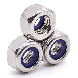 Glvaner M3-0.5 Thread Size (100 pcs) Stainless Steel Hex Locknuts Lock Nuts Hexagon Locknuts with Blue Nylon Insert 304 Stainless Steel 18-8 Full Thread Coarse Thread UNC, DIN985
