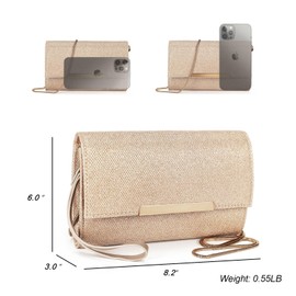 AFKOMST Clutch Purses for Women, Small Crossbody Bags and Summer Straw Beach Handbags with Crossbody Chain Strap, Gold PU, Elegant