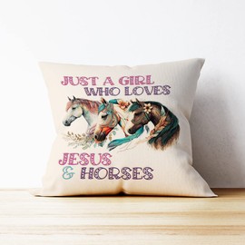 Mancheng-zi Horse Pillow,Horse Pillow Covers 18x18, Horse Pillow for Girls,Horse Decor Linen Cushion Cover for Bedroom Girls Room,Horse Room Decor,Horse Decor for Girls Room