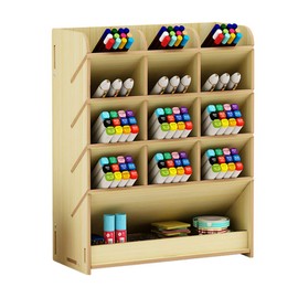 Wooden Pen Holder Storage Box Multifunctional Desk Organiser for Home Office School, White Maple