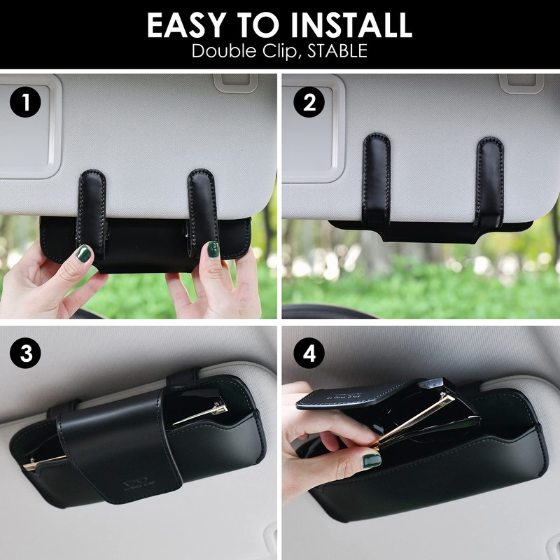 URIZZD Sunglass Holder for Car Visor, Car Sunglasses Holder Leather,